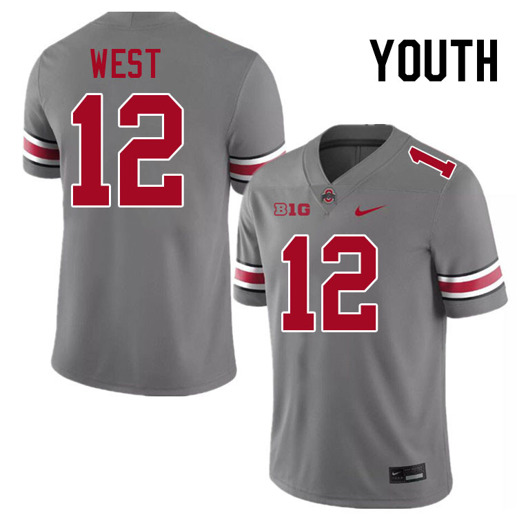 Ohio State Buckeyes Bryce West Youth #12 Authentic Grey College Football Jersey 2404GLUT6